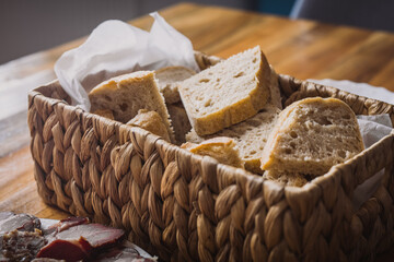 Basket full of home made fresh baked bread.