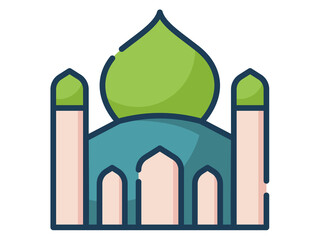 mosque dome ramadan islam single isolated icon with flat dash or dashed style