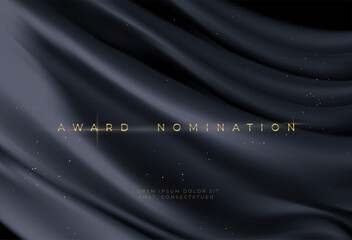 Awarding the nomination ceremony luxury black wavy background with golden glitter sparkles. Vector background