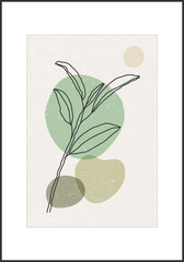 Minimalist botanical branch with leaves abstract collage