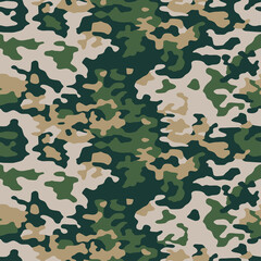 Fototapeta premium Green camouflage seamless pattern. Vector camo military background. Fabric textile print template.