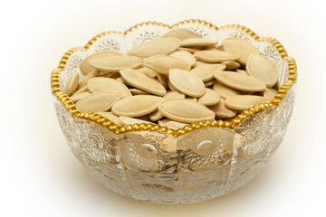 Fresh pumpkin seeds background. Close-up.
