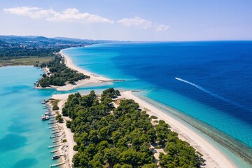Beautiful Beach With Golden Sand And Clear Water. Turquoise coast with blue water and golden sand...