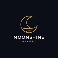 Fototapeta premium elegant crescent moon and star logo design line icon vector in luxury style outline linear