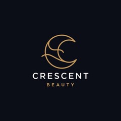 elegant crescent moon and star logo design line icon vector in luxury style outline linear