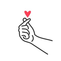korean heart finger i love you sign icon vector illustration, i heart you sticker design in cute simple line art style