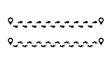 Set of vector tracks. Traces from shoes, from bare feet, heel. Human trails on an isolated transparent background. PNG.