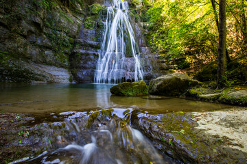 Spring in Gorg De L Olla waterfall in La Garrotxa, Girona, Spain