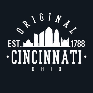Cincinnati, OH, USA Skyline Original. A Logotype Sports College and University Style. Illustration Design Vector.