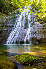 Spring in Gorg De L Olla waterfall in La Garrotxa, Girona, Spain