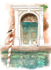 Cat on the Venice Canal embankment.