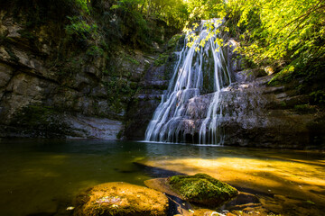 Spring in Gorg De L Olla waterfall in La Garrotxa, Girona, Spain