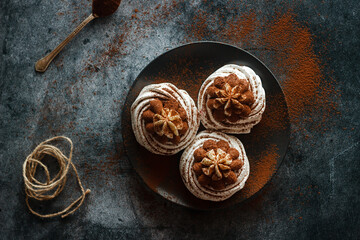 Chocolate cream cakes. Delicious cakes on the table