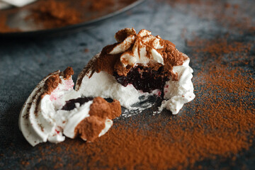 Chocolate cream cakes. Delicious cakes on the table