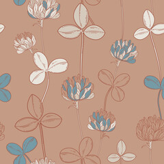 Seamless pattern with clover in trending colors