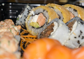 Close up of pieces of sushi