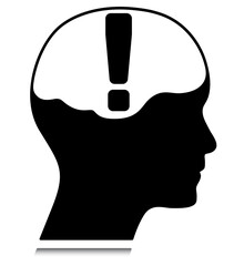 Human head with brain and exclamation mark. Business concept illustration to use in answer, asking, brainstorming, intelligence and psychology concept projects.
