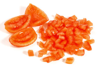 Fresh peeled Tomatoes - Tomato Concasse on white Background Isolated