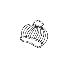 Hand-drawn winter hat, single element. Graphic doodle, sketch, outline drawing isolated on white. Vector illustration