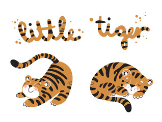 little tigers stretching and sleeping vector illustration