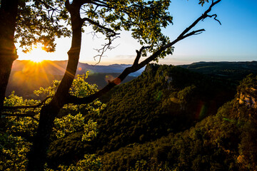 Spring sunrise in Salt De Coromina waterfall, La Garrotxa, Spain