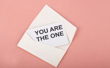 Word Writing Text YOU ARE THE ONE on card on the pink background