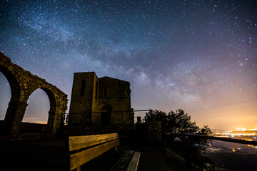 Milky way in Santuari De La Mare De Deu Del Mont church, La Garrotxa, Spain