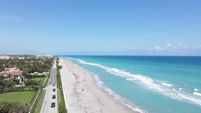 Gorgeous Coastal Turquoise Water Beach Of West Palm Beach, Florida By Drone