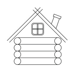 vector Lineart wooden hut. House with chimney isolated on white background