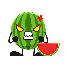 vector illustration of cute watermelon fruit expression or character angry. cute watermelon fruit Concept White Isolated. Flat Cartoon Style Suitable for Landing Page, Banner, Flyer, Sticker.