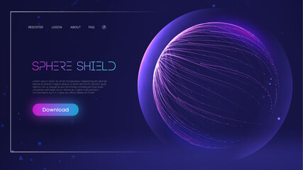 Sphere shield protect in abstract style. Virus protection bubble. Blue abstract antiviral futuristic technology background. 3d blue energy ball barrier illustration. - obrazy, fototapety, plakaty