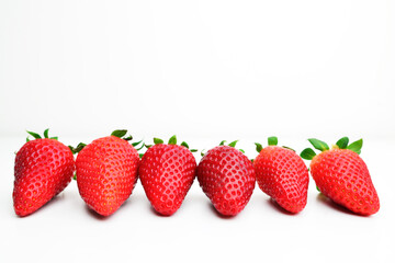 Strawberry isolated. Strawberries with leaf isolate. Whole strawberry on white. Strawberries isolate. Top view strawberries set. Full depth of field.