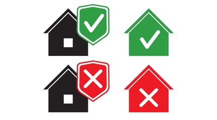 Home stay safe, Social Distancing . sign of protection shield, check mark. Vector symbol illustration Buildings house home icon set. Silhouette design elements. Button isolated