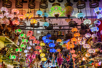 Traditional turkish chandeliers for sale at the bazaar