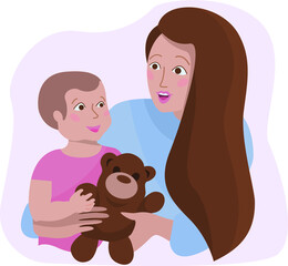 Happy Mother's Day. Mom plays with the baby. Vector illustration.