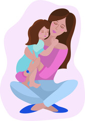 Happy Mother's Day. The mother holds the baby in her arms. Vector illustration.