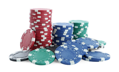 Casino chips on white background. Poker game
