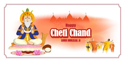 vector illustration for Lord Cheti Chand Jhulelal Jayanti, sindhi Hindu god.