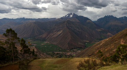 panoramic view of the mountains and huge valley below with different colours