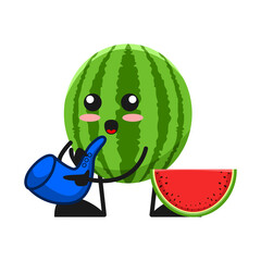vector illustration of cute watermelon fruit music or character playing saxophone. cute watermelon fruit Concept White Isolated. Flat Cartoon Style Suitable for Landing Page, Banner, Flyer, Sticker.