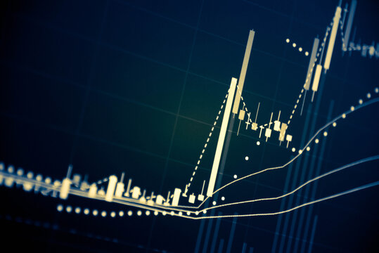 Stock market data on digital LED display. Fundamental and technical analysis with candle stick graph chart of stock market trading to represent about Bullish and Bearish point.	