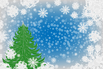 Fototapeta na wymiar Winter season landscape with christmas tree and snow vector background