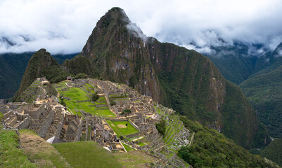 view of Machu Picchu from the top of the mountain