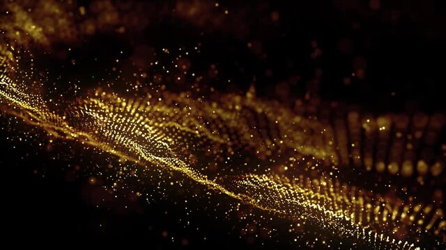 Abstract Glowing Gold Fractal Particles Background Loop/ 4k animation of an abstract background with gold sparkling particles seamless looping