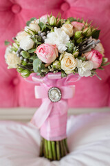 Tender Bride's bouquet with delicate tea roses