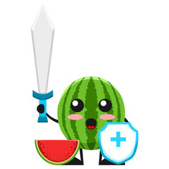 vector illustration of cute watermelon fruit medical or character fighting virus. cute watermelon fruit Concept White Isolated. Flat Cartoon Style Suitable for Landing Page, Banner, Flyer, Sticker.