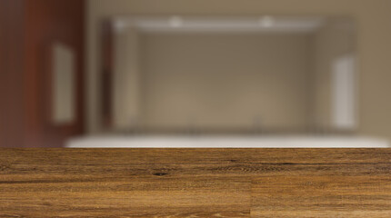 Background with empty table. Flooring. Contemporary interior of public toilet. 3D rendering.