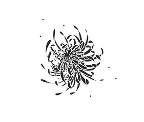 Hand drawn vector abstract stock flat graphic illustration with logo element of line silhouette flower art of chrysanthemum in simple style for branding,isolated on white background