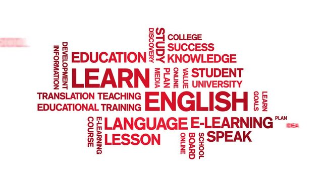 4k Learn English Animated Tag Word Cloud;Text Design Animation typography seamless loop.