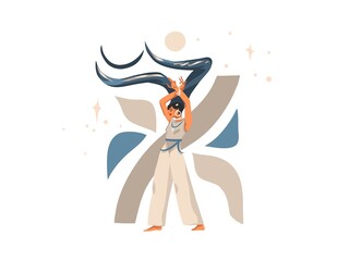 Hand drawn vector stock abstract flat graphic illustration with zodiac astrological contemporary sign Taurus with beauty magic female character,cartoon artistic design isolated on white background.